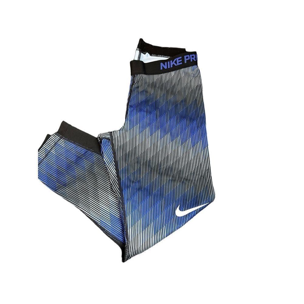 Nike pro capri activewear leggings size small blue black and gray pattern 21” in